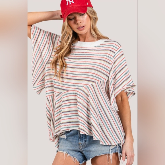 SAGE + FIG Full Size Round Neck Stripe Multi- Color Top - Picture 2 of 5